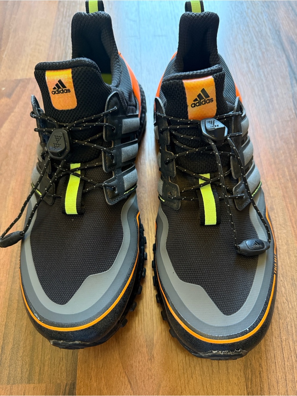 adidas Black Sneakers with Orange Trim and Neon Green Insole - Picture 2 of 11
